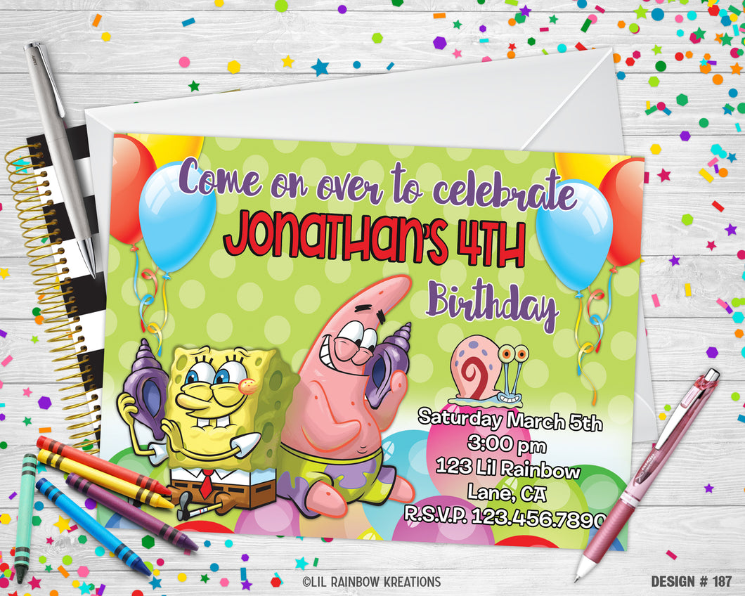 187 | SpongeBob Party Invitation & Thank You Card