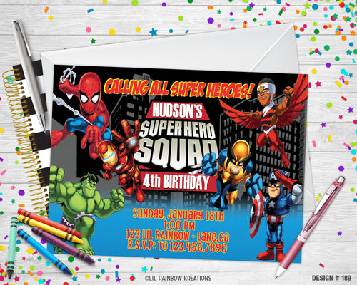 189 | Super Hero Squad Party Invitation & Thank You Card