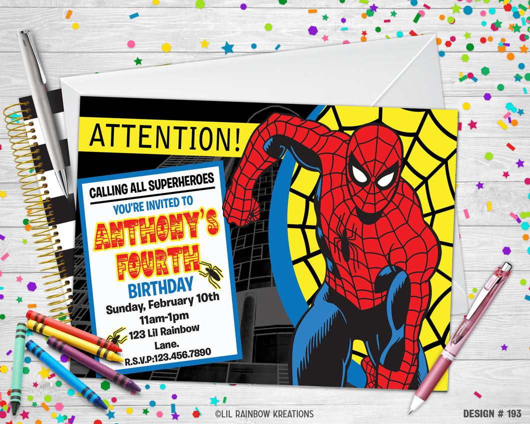 193 | Spiderman Party Invitation & Thank You Card