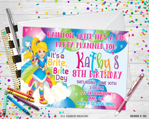 195 | Rainbow Brite Party Invitation & Thank You Card