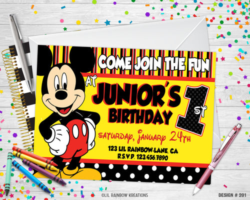 201 | Mickey Mouse Party Invitation & Thank You Card