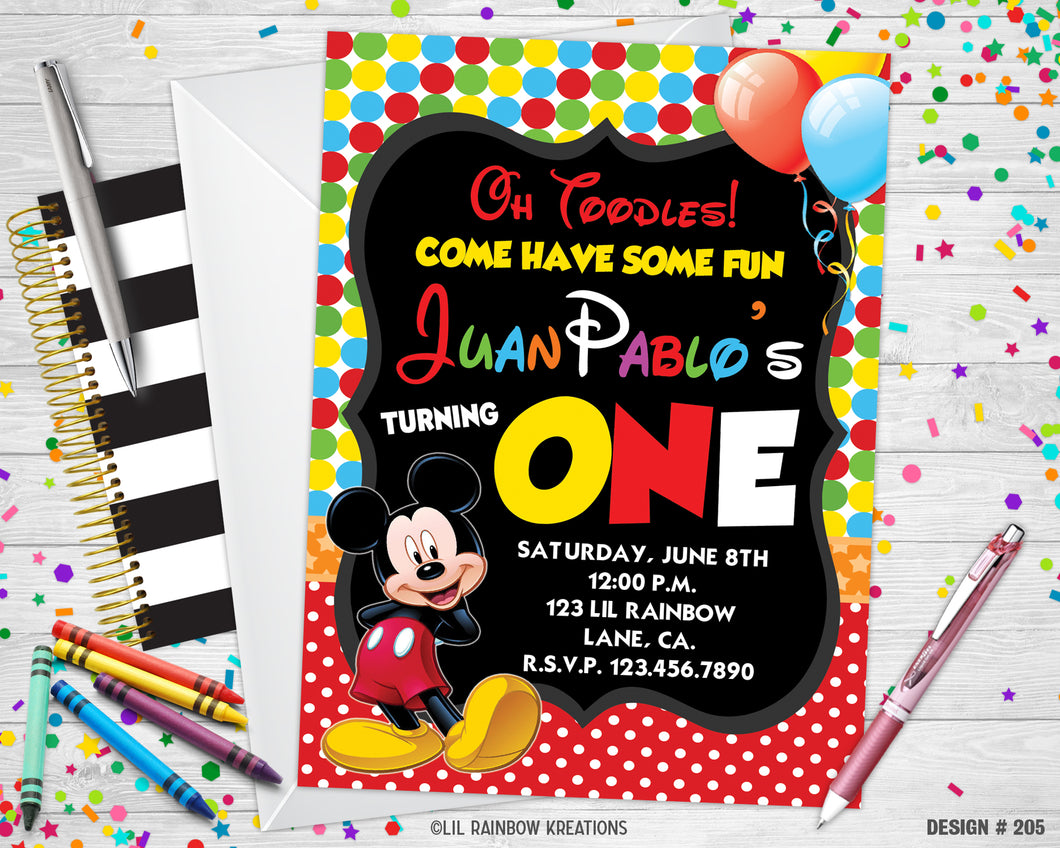 205 | Mickey Mouse Party Invitation & Thank You Card