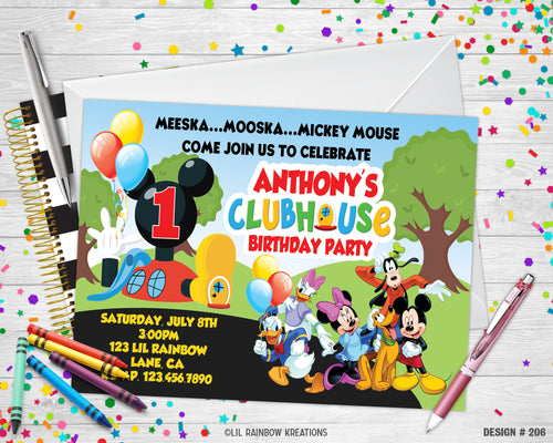 206 | Mickey Mouse Party Invitation & Thank You Card