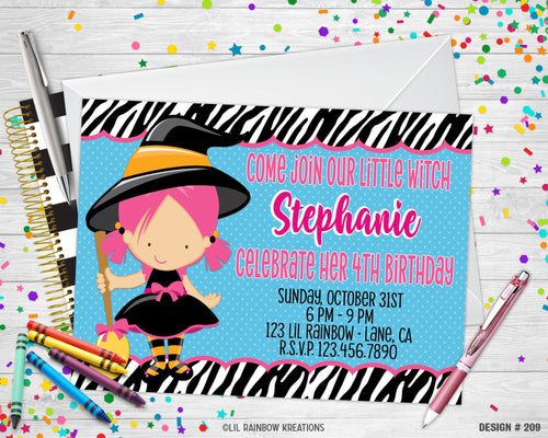 209 | Cute Witch Costume Party Invitation & Thank You Card