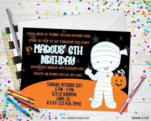 210 | Mummy Halloween Party Invitation & Thank You Card