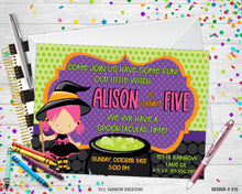 Load image into Gallery viewer, 215 | Cute Witch Costume Party Invitation &amp; Thank You Card