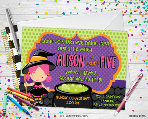 215 | Cute Witch Costume Party Invitation & Thank You Card