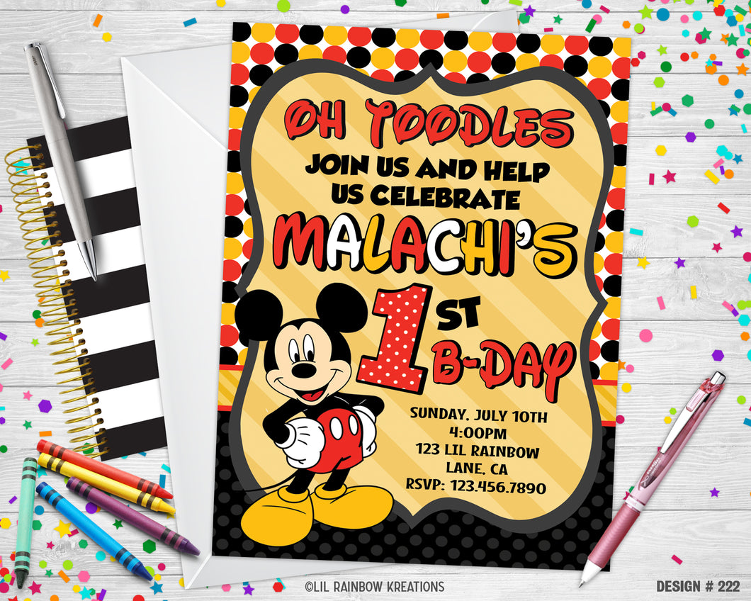 222 | Mickey Mouse Party Invitation & Thank You Card