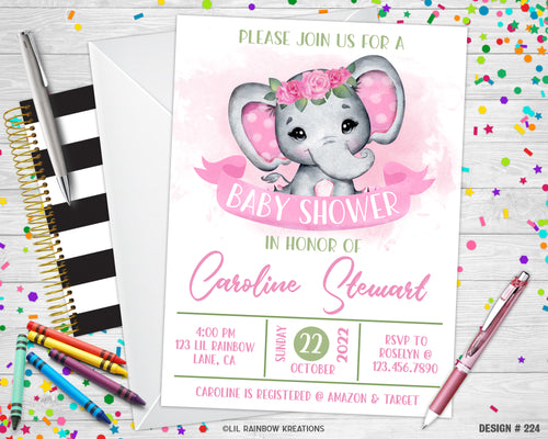 224 | Baby Elephant Baby Shower Invitation & Thank You Card