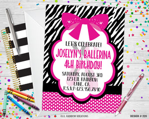 228 | Zebra Print & Hot Pink Party Invitation & Thank You Card