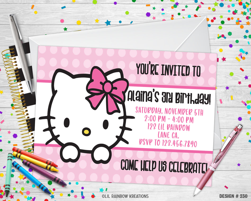 230 | Pink Hello Kitty Party Invitation & Thank You Card