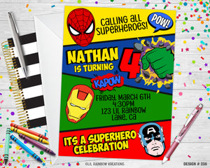 236 | Superheroes Party Invitation & Thank You Card