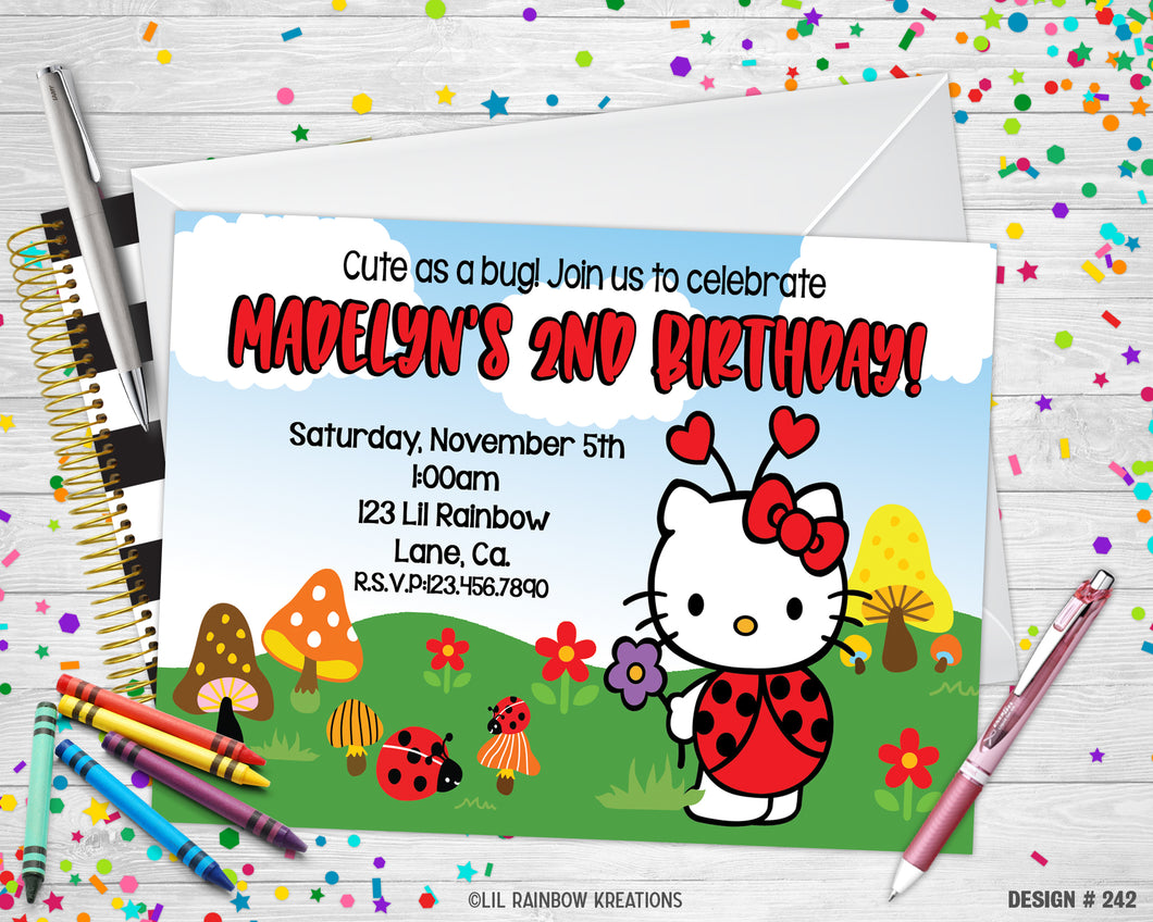 242 | Hello Kitty Lady Bug 2 Party Invitation & Thank You Card