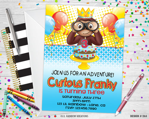 244 | Curious George Party Invitation & Thank You Card