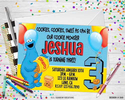 249 | Cookie Monster Party Invitation & Thank You Card