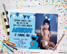 Load image into Gallery viewer, 252 | Baby Cookie Monster Party Invitation &amp; Thank You Card