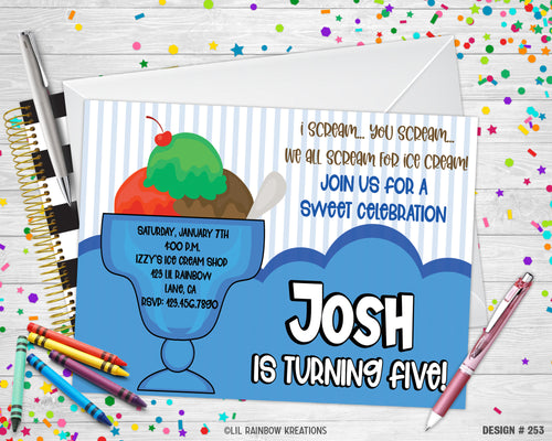 253 | Ice Cream 2 Party Invitation & Thank You Card