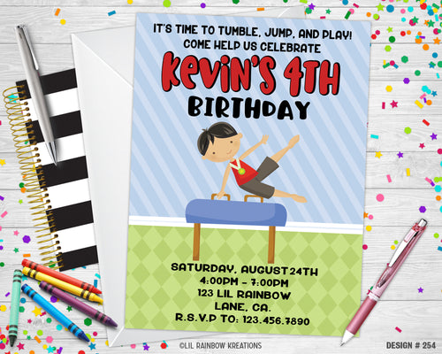 254 | Boy Gymnastics Party Invitation & Thank You Card