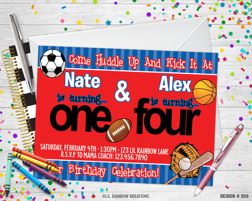 256 | Sports Theme Party Invitation & Thank You Card