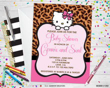 Load image into Gallery viewer, 262 | Leopard Print Hello Kitty Baby Shower Invitation &amp; Thank You Card
