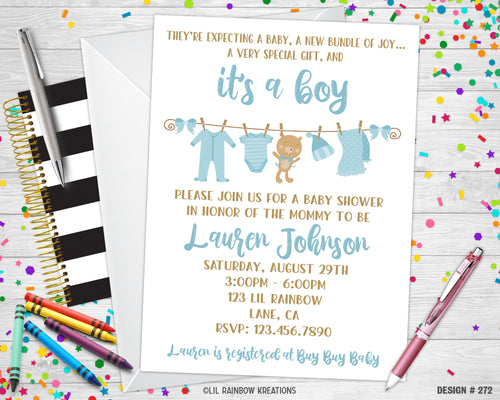 272 | It's A Boy Baby Shower Invitation & Thank You Card