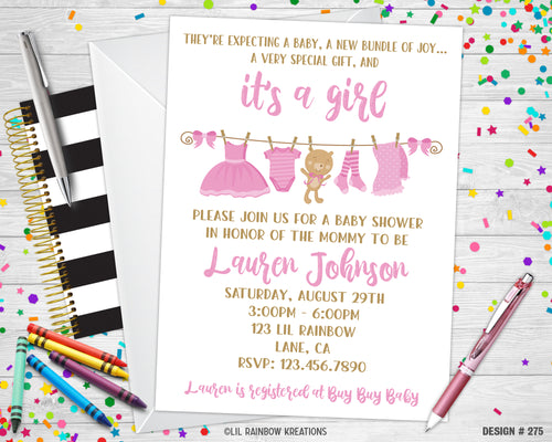 275 | It's A Girl Baby Shower Invitation & Thank You Card
