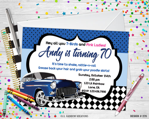 276 | 1950's Blue Chevy Party Invitation & Thank You Card