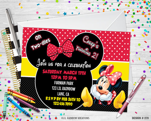 278 | Minnie Mouse Party Invitation & Thank You Card
