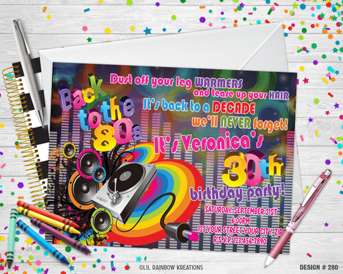 280 | Back To The 80's Party Invitation & Thank You Card