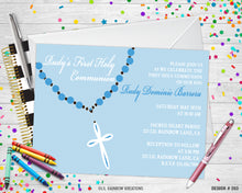 Load image into Gallery viewer, 283 | Blue Rosary First Communion Party Invitation &amp; Thank You Card