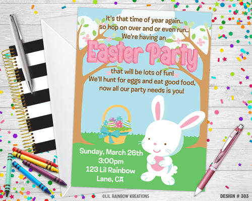 303 | Easter Bunny Party Invitation & Thank You Card