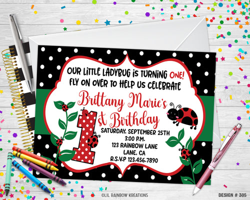 305 | Little Ladybug Party Invitation & Thank You Card