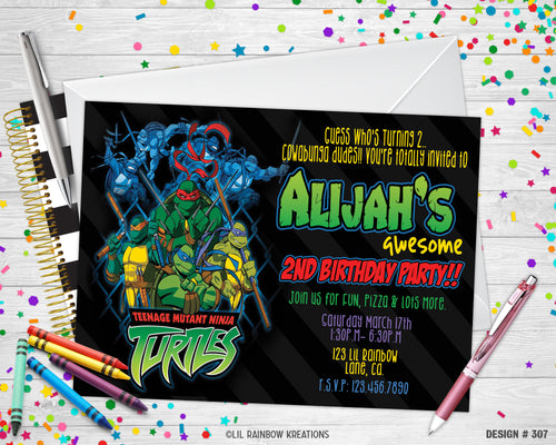 307 | Ninja Turtles Party Invitation & Thank You Card