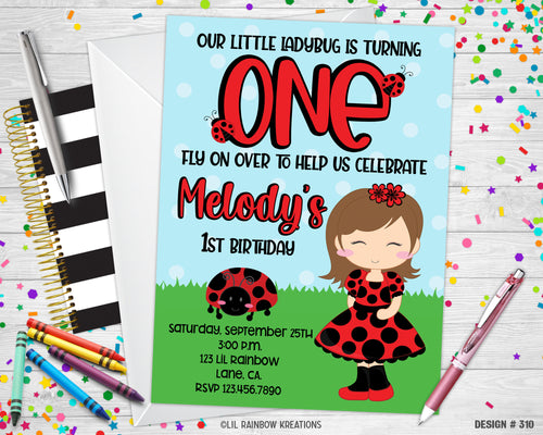 310 | Little Ladybug Party Invitation & Thank You Card