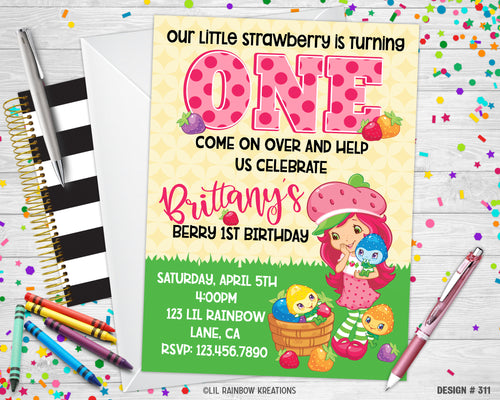 311 | Strawberry Shortcake Party Invitation & Thank You Card