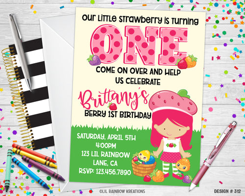 312 | Strawberry Shortcake Party Invitation & Thank You Card