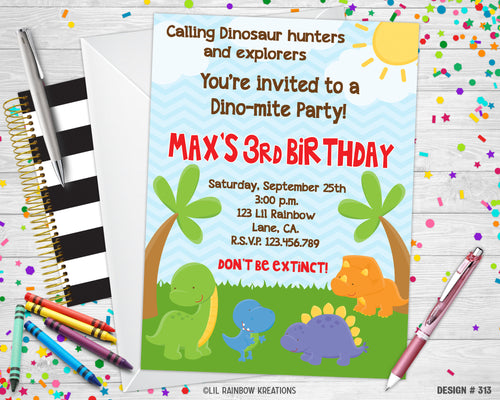 313 | Dinosaurs Party Invitation & Thank You Card
