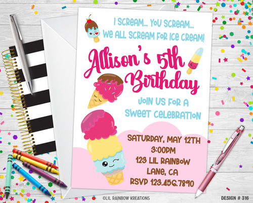 316 | Ice Cream Party Invitation & Thank You Card