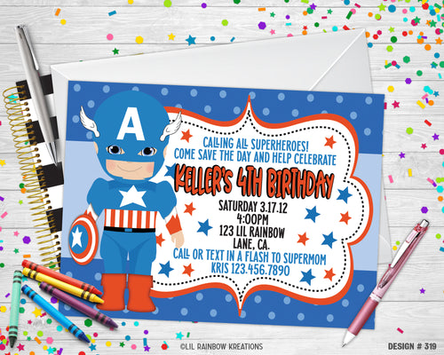 319 | Captain America Party Invitation & Thank You Card