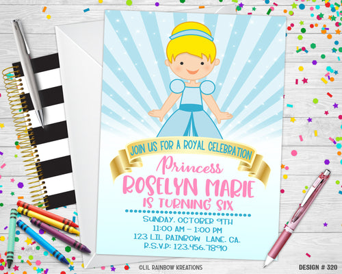 320 | Princess Cinderella Inspired Party Invitation & Thank You Card