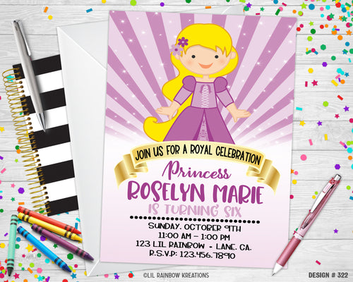 322 | Princess Rapunzel Inspired Party Invitation & Thank You Card