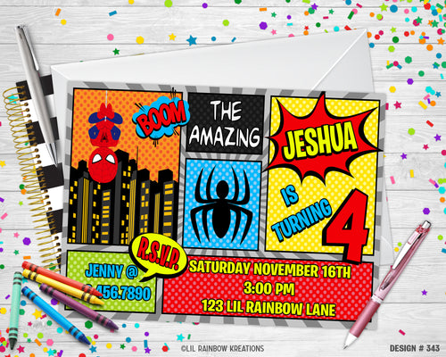 343 | Spiderman Party Invitation & Thank You Card
