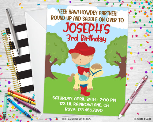350 | Cowboy Party Invitation & Thank You Card