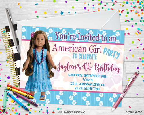 352 | American Girl Doll Party Invitation & Thank You Card