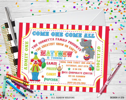 370 | Circus Ticket Style Party Invitation & Thank You Card