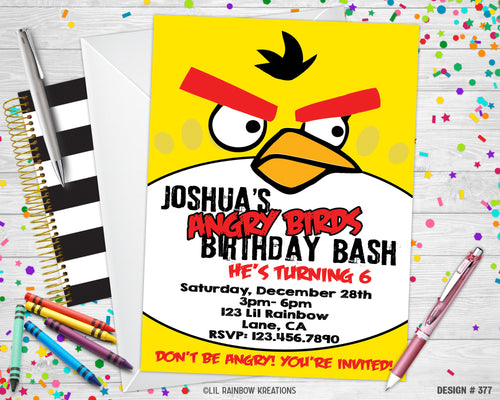 377 | Angry Birds Party Invitation & Thank You Card