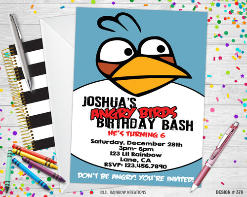 378 | Angry Birds Party Invitation & Thank You Card