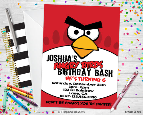 379 | Angry Birds Party Invitation & Thank You Card
