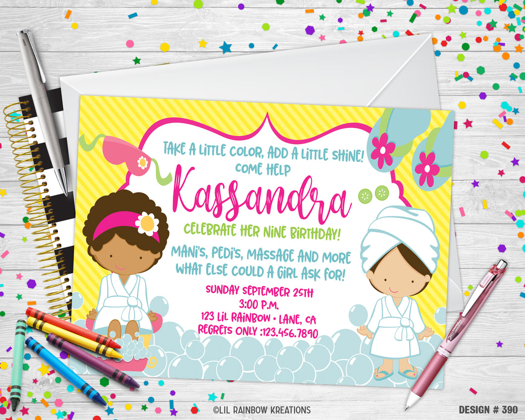 390 | Spa Party Invitation & Thank You Card