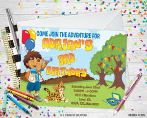 395 | Go Diego Go Party Invitation & Thank You Card